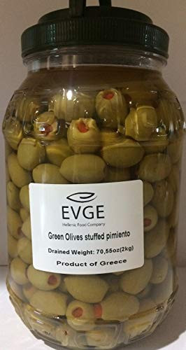Green Chalkidiki Olives Stuffed with Pimiento in brine 2 kg netdrained weight 70_55oz imported from Greece