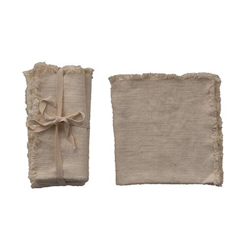 Creative Co-op Cream Square Linen Fringe Trim Set of 4 Napkin