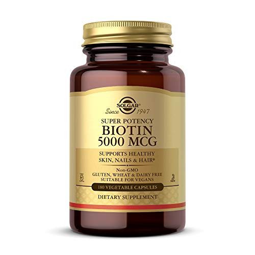Solgar Biotin 5000 mcg 180 Veg Caps - Supports Healthy Skin Nails Hair - Supports Energy Production Metabolism - Vitamin B - Non-GMO Vegan Gluten Free - 180 Servings Solgar Biotin 5000 mcg 180 Veg Caps - Supports Healthy Skin Nails Hair - Supports Energy Production Metabolism - Vitamin B - Non-GMO Vegan Gluten Free - 180 Servings