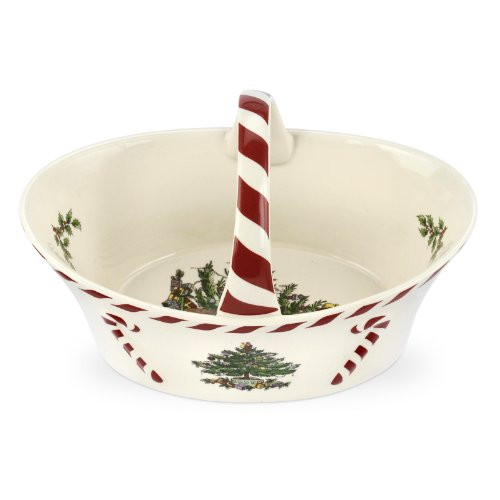 Spode Christmas Tree Peppermint Handle Basket Spode Christmas Tree Peppermint Handle Basket