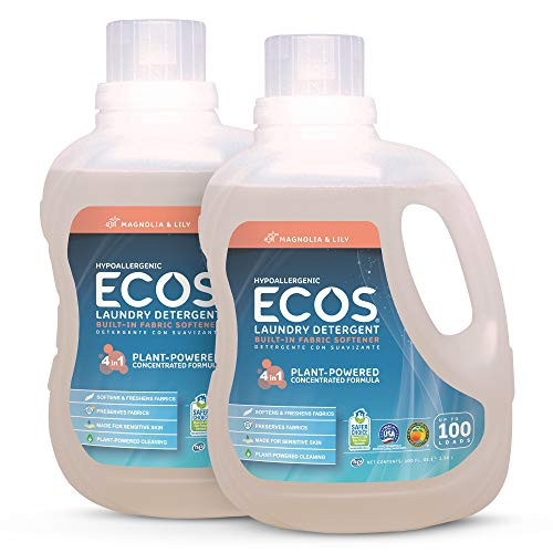 ECOS 2X Hypoallergenic Liquid Laundry Detergent Non-Toxic Magnolia Lily 200 Loads 100oz Bottle by Earth Friendly Products Pack of 2