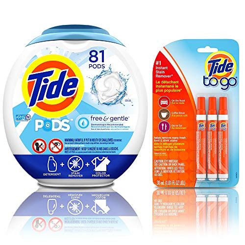 Tide Free and Gentle Laundry Detergent Pods 81 Count Unscented and Hypoallergenic for Sensitive Skin with Instant Stain Remover Liquid Pen 3 Count