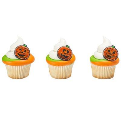 24 Pack Chalk-O-Lantern Pumpkin Halloween Cupcake Rings Toppers