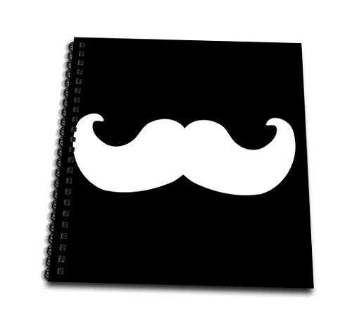 3dRose db-58330-2 White Mustache on Black-Ironic Hipster Moustache-Humorous-Fun-Whimsical-Silly-Funny-Memory Book 12 by 12-Inch