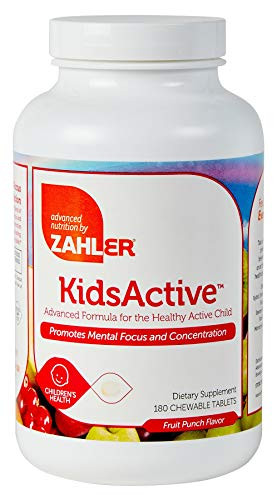 Zahler KidsActive Kids Chewable Concentration Formula All Natural Childrens Supplement Supporting Focus and Attention Certified Kosher 180 Fruit Punch Flavored Tablets