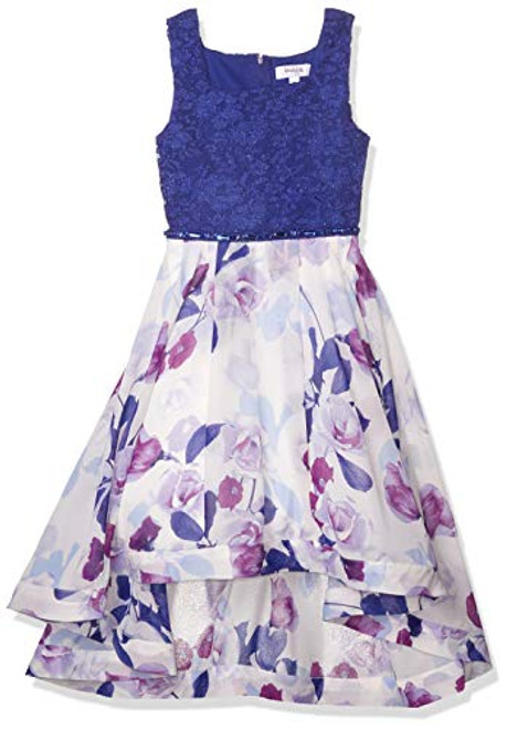 Speechless Girls High Low Party Dress with Wide Ribbon Hem BlueIvory 16