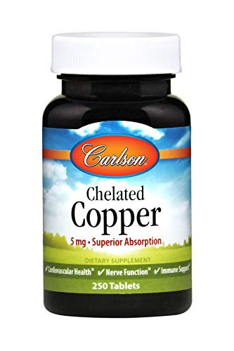 Carlson - Chelated Copper 5 mg Superior Absorption Cardiovascular Health Nerve Function   Immune Support 250 Tablets