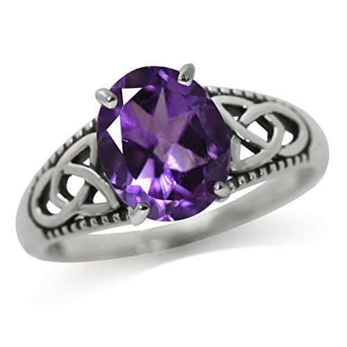 Silvershake 2_36ct_ Natural African Amethyst 925 Sterling Silver Triquetra Celtic Knot Solitaire Ring Size 9_5 Silvershake 2_36ct_ Natural African Amethyst 925 Sterling Silver Triquetra Celtic Knot Solitaire Ring Size 9_5