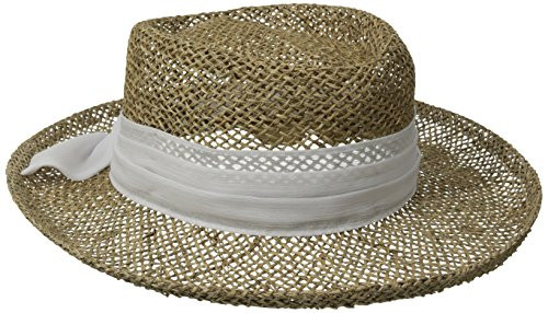 San Diego Hat Company Womens Seagrass Gambler with Poly Chiffon Band White One Size
