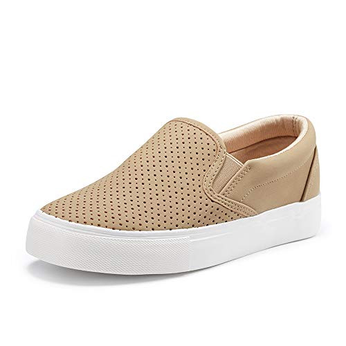 JENN ARDOR Womens Fashion Sneakers Perforated Slip on Flats Comfortable Walking Casual Shoes Taupe 7 US