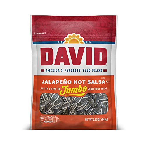 DAVID SEEDS Roasted and Salted Jalapeño Hot Salsa Jumbo Sunflower Seeds Keto Friendly 5_25 oz 12 Pack DAVID SEEDS Roasted and Salted Jalapeño Hot Salsa Jumbo Sunflower Seeds Keto Friendly 5_25 oz 12 Pack