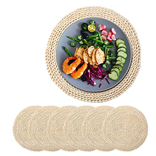 Hollyoo Pack of 6 Woven Placemats Round Corn Husk Weave Placemat Braided Rattan Tablemats 11_8 Hollyoo Pack of 6 Woven Placemats Round Corn Husk Weave Placemat Braided Rattan Tablemats 11_8