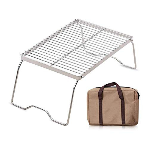 XTSKLY Folding Campfire Grill Portable and Heavy Duty 304 Stainless Steel Camp Grill Grate Over Fire Camping Grill with Legs and Carrying Bag for Outside Picnic BBQ Medium