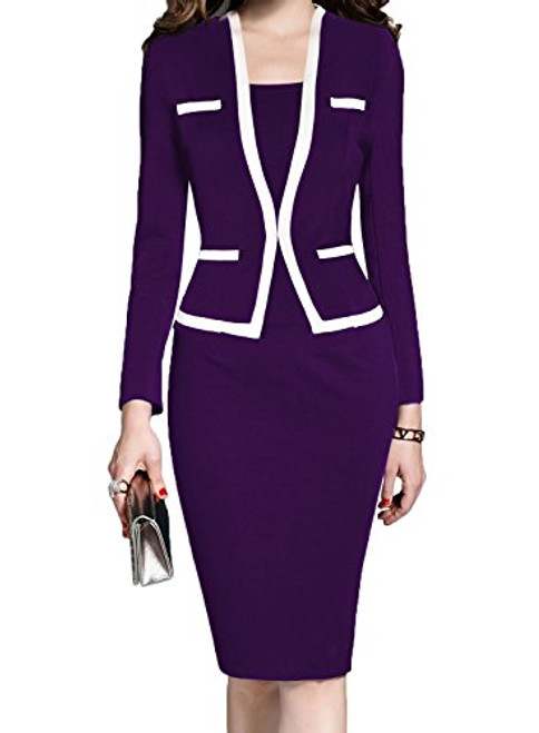MUSHARE Womens Colorblock Wear to Work Business Party Bodycon One-Piece Dress PurpleWhite Large MUSHARE Womens Colorblock Wear to Work Business Party Bodycon One-Piece Dress PurpleWhite Large