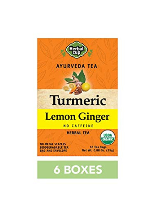 HERBAL CUP TURMERIC LEMON GINGER TEA - 6 Pack 96 Tea Bags Total ORGANIC HERBAL CUP TURMERIC LEMON GINGER TEA - 6 Pack 96 Tea Bags Total ORGANIC