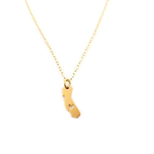 California with Heart Charm- Dainty 14k Gold Filled Necklace