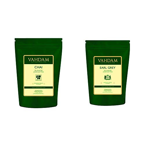 VAHDAM Earl Grey Tea Sampler - 5 Teas  Chai Tea Sampler 3_53oz 100 Natural  Chai Tea blended with Bergamot Oil  Chai Tea Loose Leaf  Tea Gift Set  VALUE PACK  Make 100 Cups