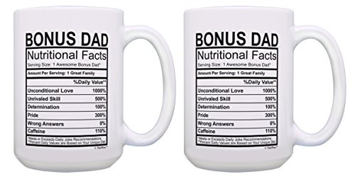 Step Dad Mug Set Step Dad Nutritional Facts Mug Set Stepdad Mug Funny Fathers Day Mug for Step Dad 2 Pack Mug 15-oz Coffee Mugs Tea Cups 15 oz White