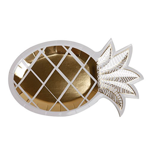 Geeklife Gold Pineapple Paper Party Plates, Cute Pineapple Shaped Paper Dessert Plates Decorative Plates Set, 16 ct