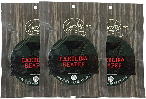Jerky_coms Carolina Reaper Beef Jerky - 3 PACK - Hottest Jerky in the World - All-Natural No Added Preservatives No Added Nitrites or Nitrates - 7_5 total oz_