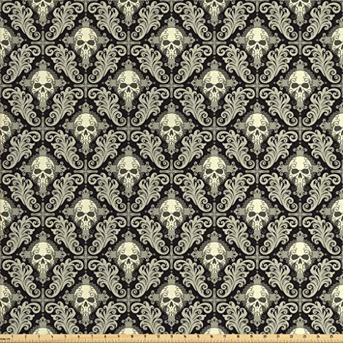 Lunarable Skull Fabric by The Yard Skulls with Floral Curly Details Antique Victorian Design Gothic Elements Decorative Fabric for Upholstery and Home Accents 2 Yards Black Taupe