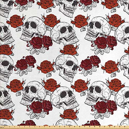 Ambesonne Skull Fabric by The Yard Retro Gothic Dead Head Skeleton with Roses Halloween Theme Spooky Trippy Romantic Decorative Fabric for Upholstery and Home Accents 2 Yards Grey