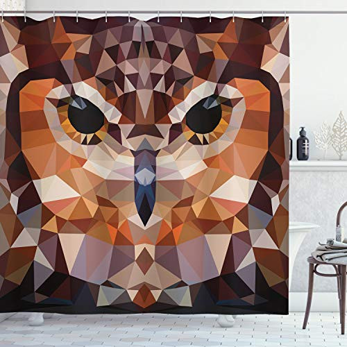 Ambesonne Geometric Shower Curtain Mosaic Owl Head in Linked Triangle Forms Retro Style Funk Geometric Boho Design Cloth Fabric Bathroom Decor Set with Hooks 84 Long Extra Brown Orange