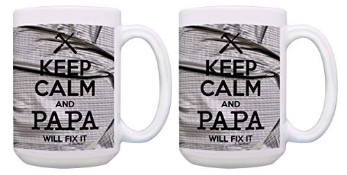 Papa Fathers Day Mugs Keep Calm Papa Fix It 2 Pack 15-oz Coffee Mugs Tea Cups Simulated Duct Tape