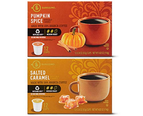 Barissimo Medium Roast Arabica Coffee - Single Serve Pods Compatible with Keurig K-Cups Pumpkin Spice And Salted Caramel - 2 Pack