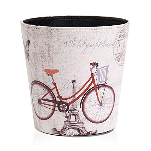 Trash Can Wastebasket Decorative Trash Can Waste Paper Basket Waste Container Bin for Bedroom Office and More Vintage Rustic PU Leather Flowers Pattern Dustbin Garbage Bin3067-B1310_3X10_3inch