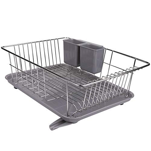 Suwimut Dish Drying Rack with Drain Board and Utensil Holder Stainless Steel Dish Drainer Dryer Rack for Kitchen Counter