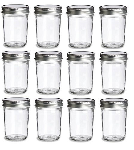Nakpunar 12 pcs 8 oz Mason Jars with Silver Lids