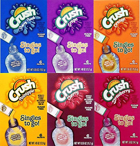 Crush Singles to Go Variety Pack Sugar Free Low Calorie Bottled Water Mix 6 ct 6 boxes