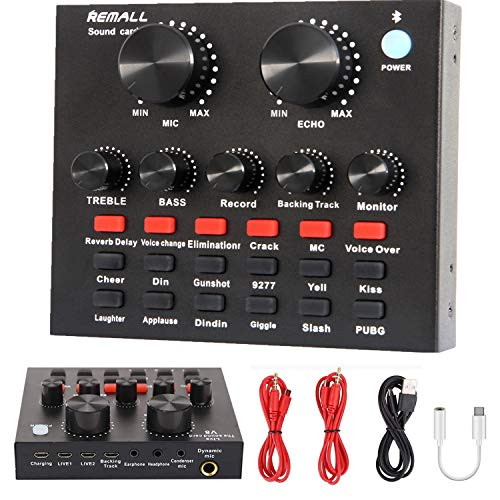 REMALL Bluetooth Sound Mixer Board for Live Streaming V8 Sound Card with Effects Audio Mixer for Music Recording Zoom Singing Broadcast for iPhone Cell Phone Computer Laptop Type C