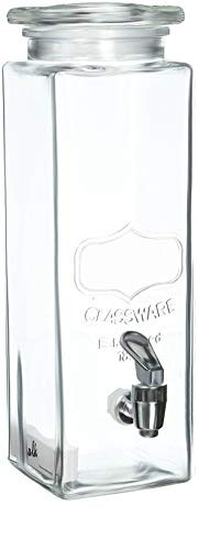 Circleware Yorkshire Mason Jar Tall Square Glass Beverage Dispenser with Lid and Spigot 2_5 Quart Clear