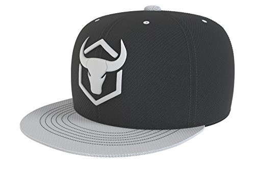 Iron Bull Strength Snapback - Adjustable Hat - Flat Bill Baseball Cap Snap Hats BlackGray