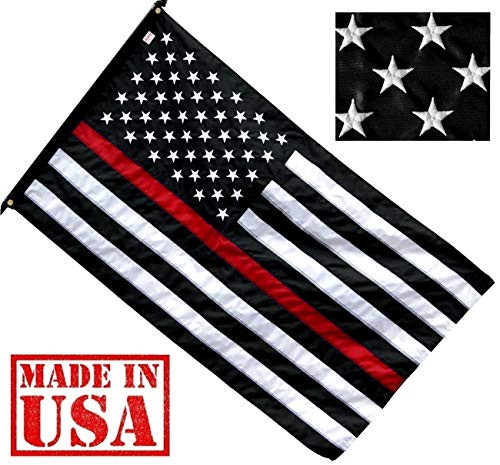 US Flag Factory 3x5 FT Thin RED Line American Flag Embroidered Stars Sewn Stripes for Firefighters - SolarMax Nylon Outdoor - Made in America