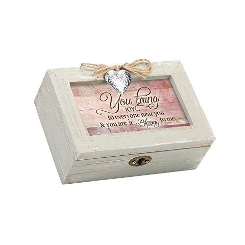 Cottage Garden You Bring Joy Blessing to Me Natural Taupe Wood Locket Petite Music Box Plays Amazing Grace