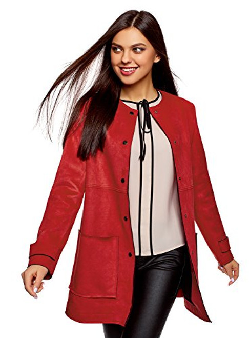 oodji Ultra Womens Faux Suede Coat with Patch Pockets Red 0