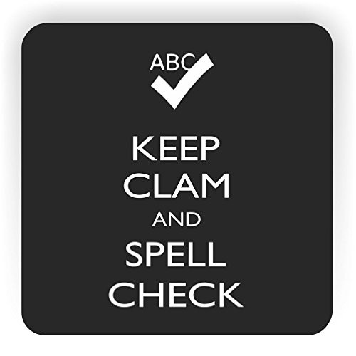 Rikki Knight Keep Clam and Spell Check Design Square Fridge Magnet, Black