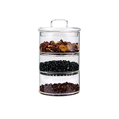 Chiatai Glass Storage Jars with Glass LidsMulti-Tier Stackable Containers Kitchen Food Canisters Airtight Glass Jar 3 stack