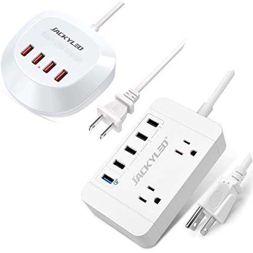 JACKYLED Desktop USB Charging Station 4 Ports USB Charger Hub with Smart IC for iPhone iPad Home Office Travel and Quick Charge 3_0 Power Strip Surge Protector White