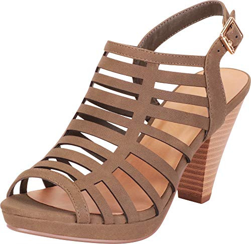 Cambridge Select Womens Open Toe Laser Cutout Caged Chunky Stacked Heel Sandal6 BM USLight Olive NBPU