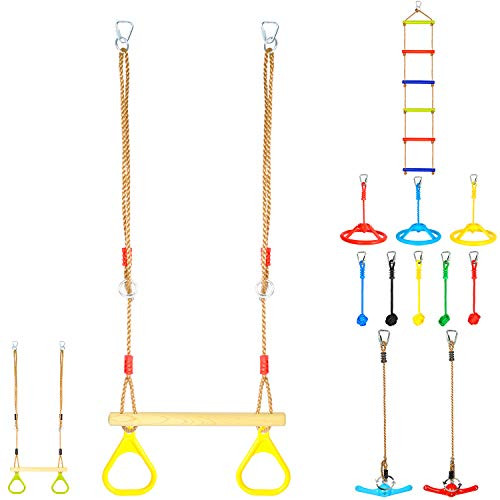 Winslow Ross Swing Bar Ring Set - 45-75inches Adjustable Trapeze Jungle Gym Accessories for Ninja Warrior Playground Obstacle Course Ninjaline Slacking Line Lock Carabiners Inluded - Red