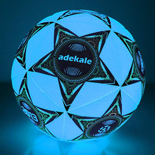 adekale Sports Soccer Balls Traditional Soccer Balls Light-Up Soccer Ball Glow in The Dark Soccer Ball Youth and Adult Soccer Balls for Night Games -Size 5 - Official Size   Weight?Blue?