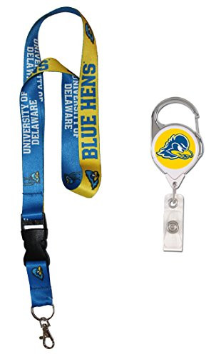 WinCraft Bundle 2 Items University of Delaware Blue Hens 1 Lanyard Key Ring and 1 Premium Badge Reel