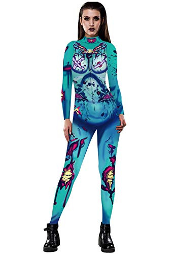 URVIP Women Halloween Skeleton Costume Stretch Skinny Catsuit Jumpsuit Bodysuit Color-BAX-082 L