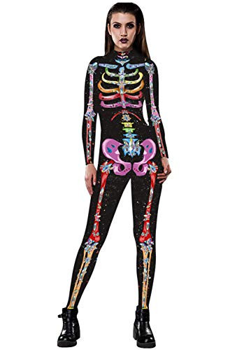 URVIP Women Halloween Skeleton Costume Stretch Skinny Catsuit Jumpsuit Bodysuit Color-BAX-083 S