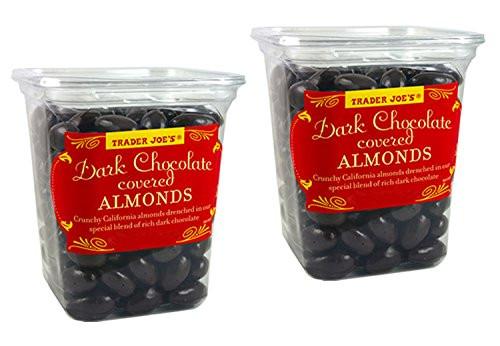 Trader Joes Dark Chocolate Almonds Crunchy California Almonds Drenched in Rich Dark Chocolate - No Gluten or Sodium 2-Pack