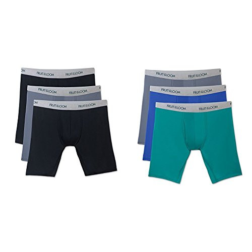 Fruit of the Loom Mens 3-Pack Everlight Long Leg Boxer Briefs Black  Gray X-Large Assorted
